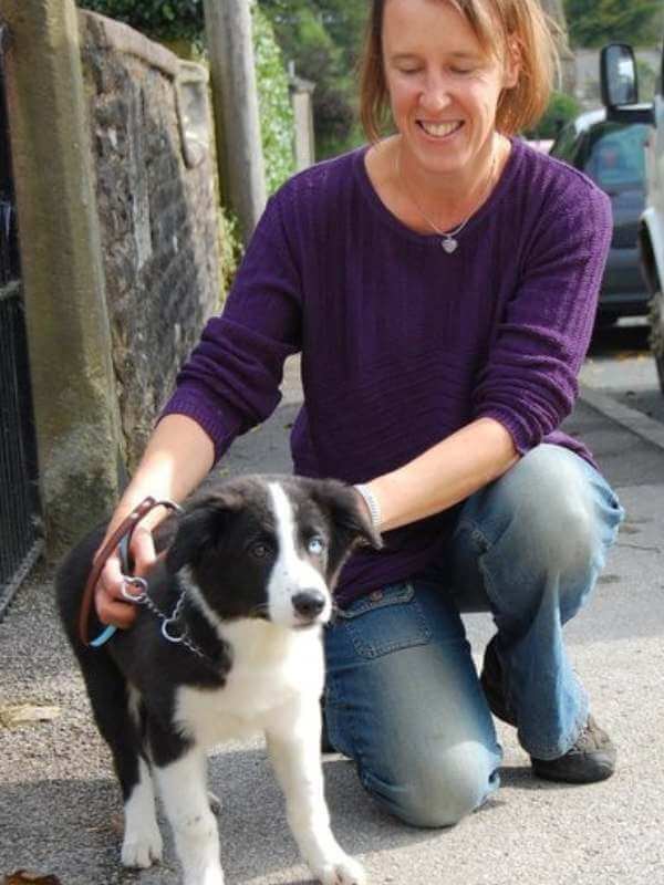 waiting at the school gate at Burnsall to surprise Flo with the border collie puppy