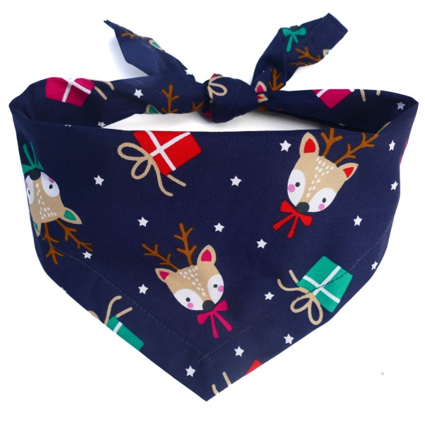 Christmas Deer Dog Bandana (Navy Blue)