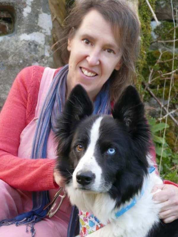 Jan ferguson dudiedog business owner with skye blue border collie