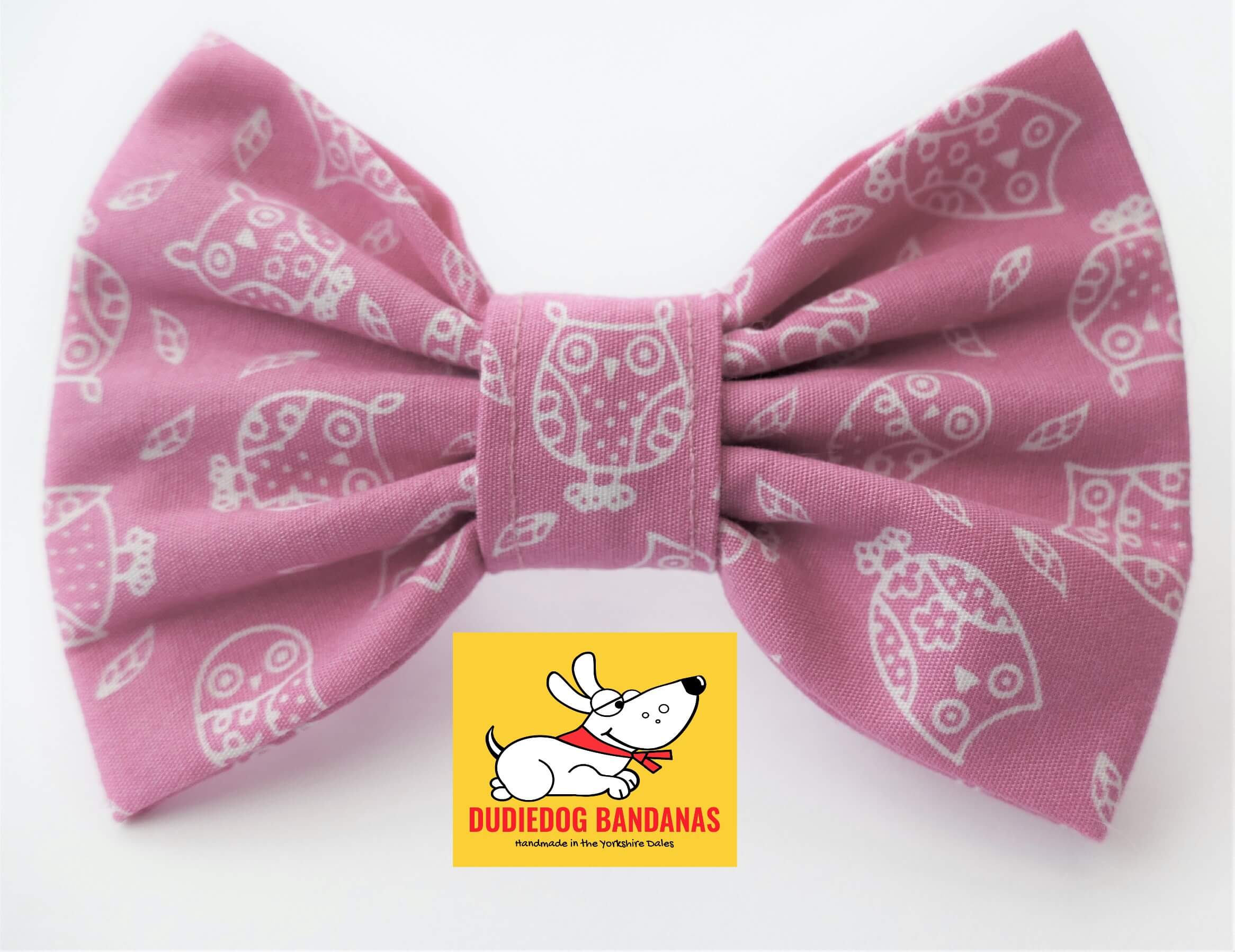 Pink Owls Dog Bow Tie Dudiedog