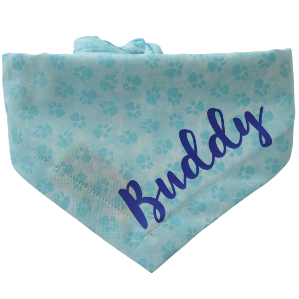 Puppy Paws Dog Bandana With Printed Name (Aqua)