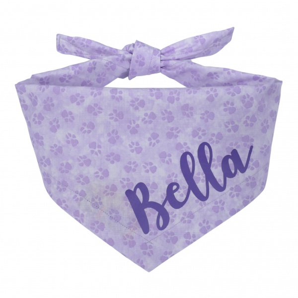 Puppy Paws Dog Bandana With Printed Name (Lilac)