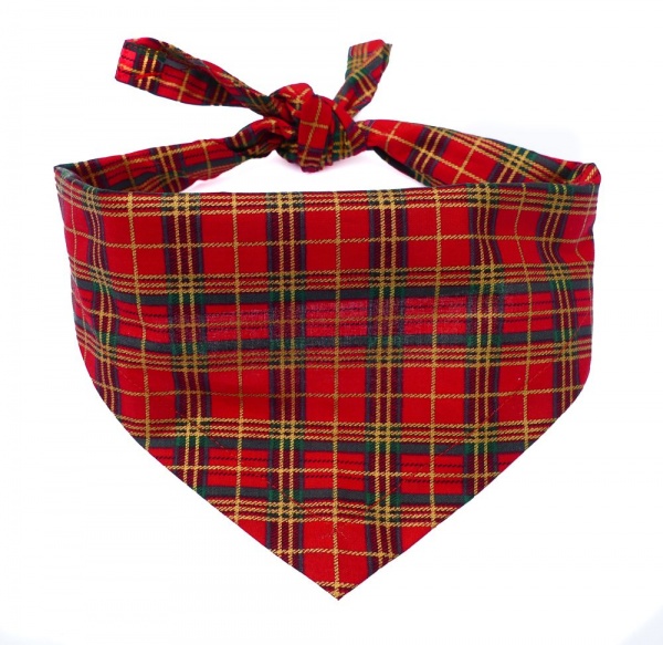 Red and Gold Tartan Dog Bandana